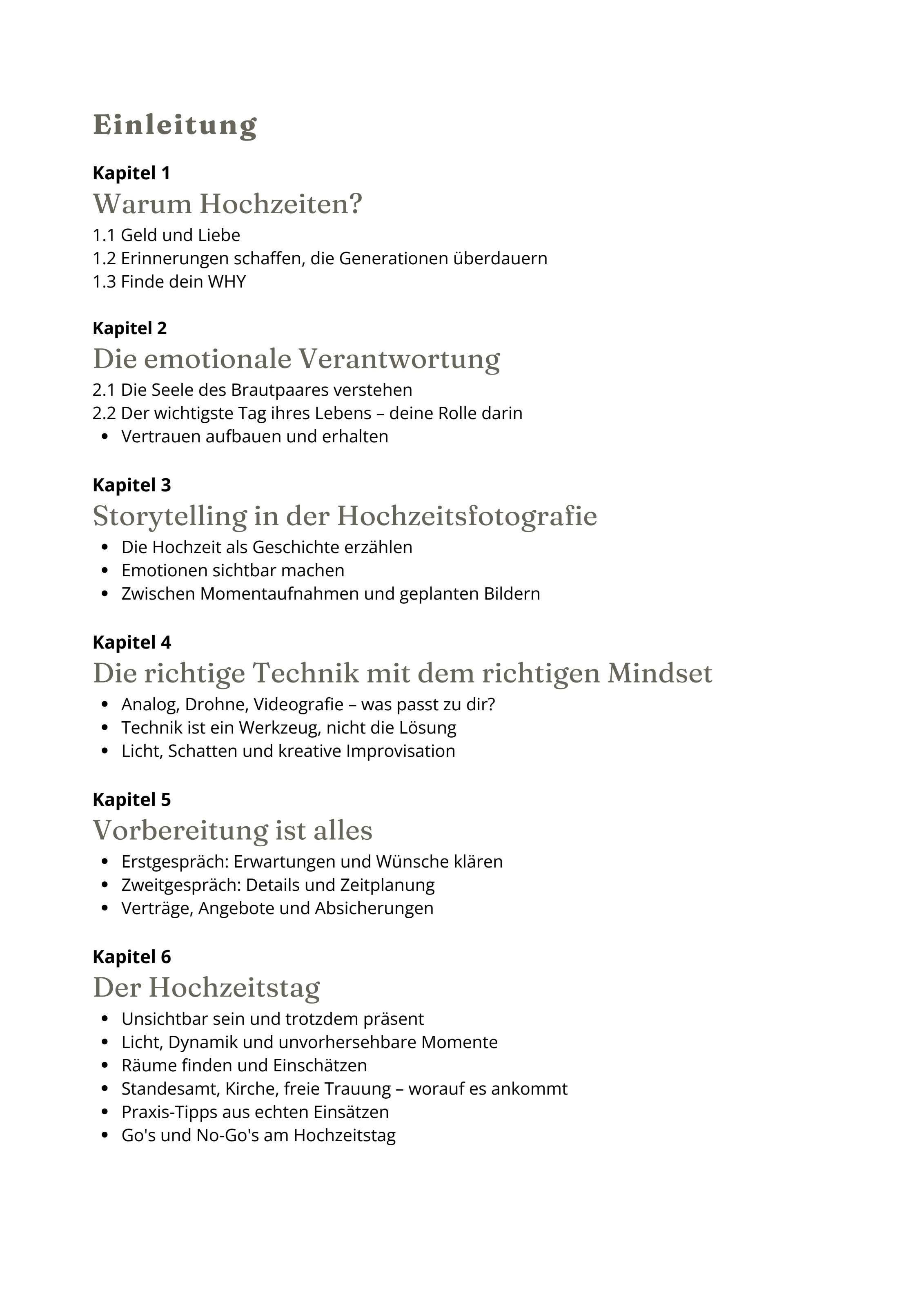 Buchseite mit Inhaltsverzeichnis Kapitel 1 bis 6