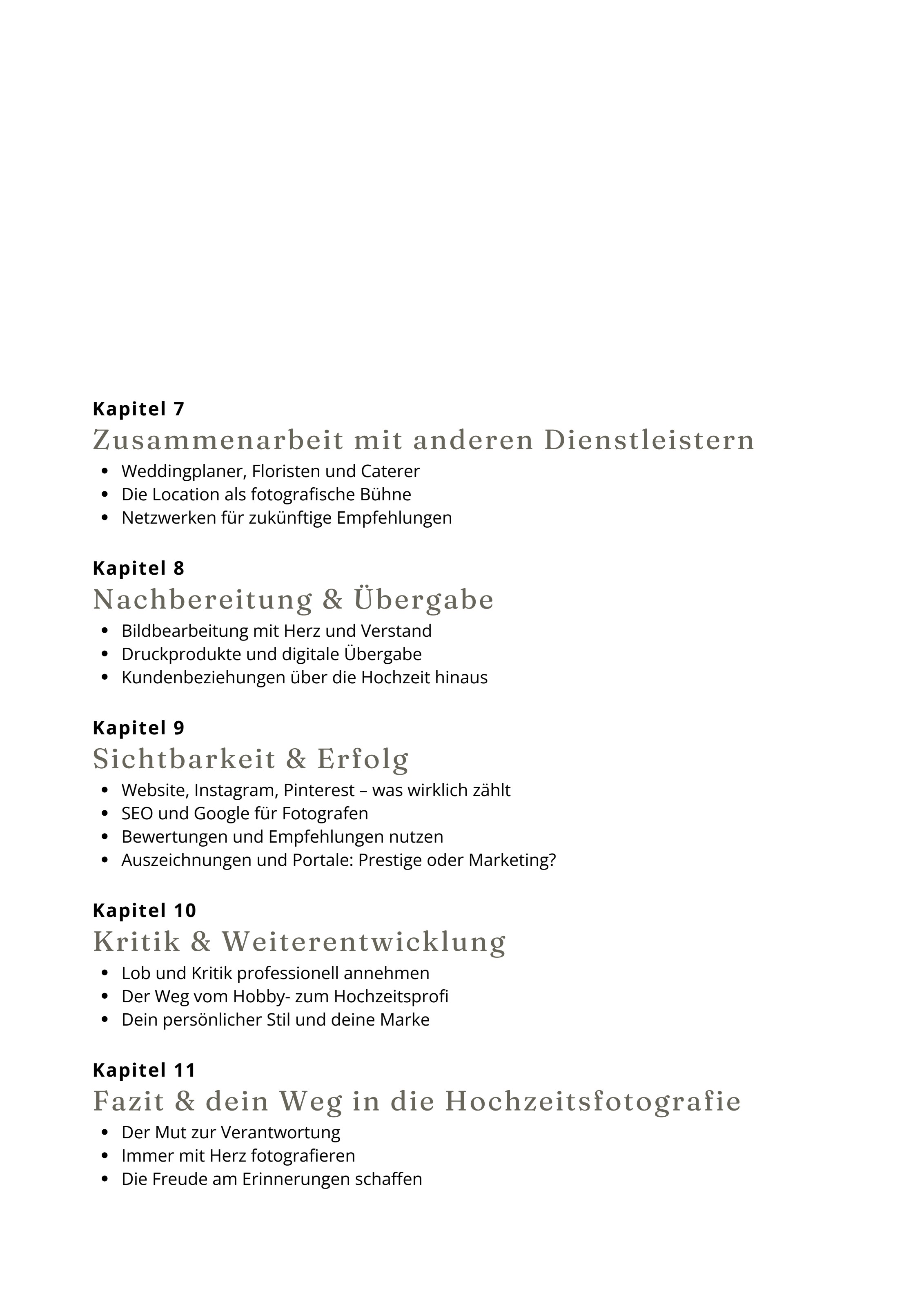 Buchseite mit Inhaltsverzeichnis Kapitel 7 bis 11